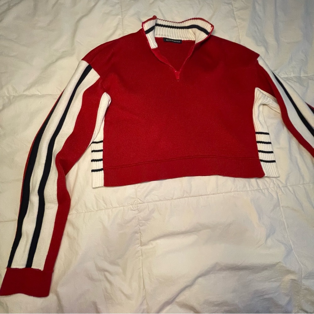 Rare Brandy Melville Red Cropped Quarter-zip Sweater Size L - Picture 2 of 14